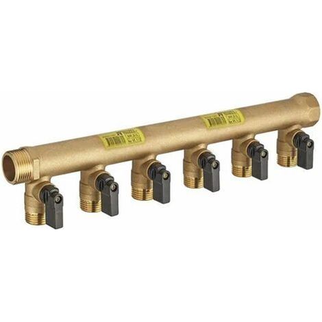 Anquier – Collecteur pour plancher chauffant 50mm Mâle Femelle 3/4" – 6 départs mini-vannes moulées 1/2" – Laiton CW617-N – Eau sanitaire 90°C max (1/2)