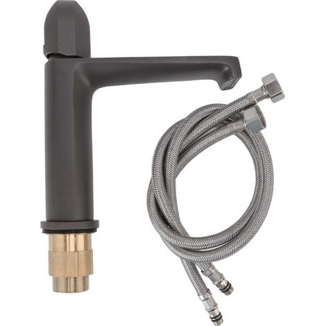 Robinet mitigeur d'évier en cuivre, corps en cuivre, filetage G1/2, eau chaude et froide, pour salle de bain et toilettes, gris. (1/5)