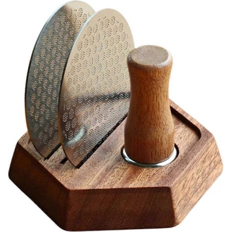 4 pièces acier inoxydable café écran de galette ensemble avec magnétique extracteur et bois support pour barista 51mm (1/5)