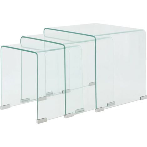 Set Tavolino Estraibile 3 Pezzi Vetro Temperato Trasparente Trasparente 020042141