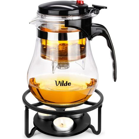 Carafe en verre avec infuseur à thé à gâchette 1,15 l + chauffe-théière (1/5)