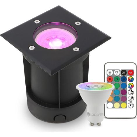 LED Bodeneinbaustrahler Schwarz eckig 230V IP67 - Leuchtmittel: GU10 5W RGB+CCT inkl. IR Fernbedienung - Anzahl: 1x (1/5)