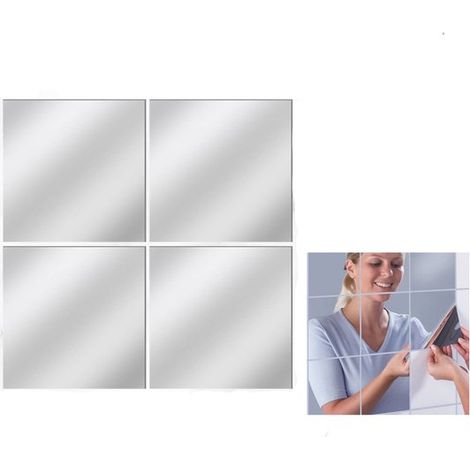 Adhesivo cuadrado efecto espejo (4 Adhesivo Adhesivo cuadrado resolución, Adhesivo Papel pintado, 30300, 02 cm, Plateado, 4 piezas (1/5)
