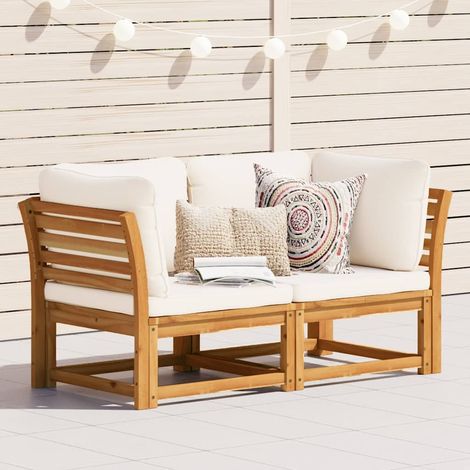 Gartensofa mit Kissen 2-Sitzer Massivholz Akazie