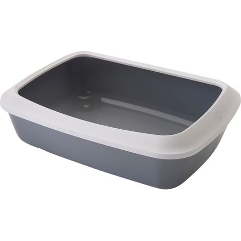 Plateau WC pour chat – Bord amovible pour nettoyage facile – Accès bas pour chats en détresse – Dimensions 42 x 31 x 12,5 cm – Gris/Blanc – Savic