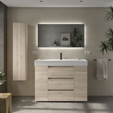 Meuble de salle de bain BEQUIA PLUS 3C 120cm Naturel Vasque Veneto Porcelaine Centrale 1P (1/5)