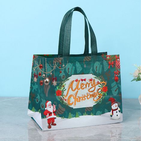 Sac Cadeau De Noël - Tissu Non Tissé Enduit - Pliable Et Réutilisable - 32,5 X 25 X 17 Cm - Lot De 5 (1/5)