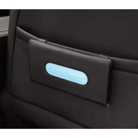 Soporte para pañuelos de coche, clip para toallas de papel colgante, soporte para pañuelos de visera de cuero sintético, caja de pañuelos de coche negra, negra (1/5)