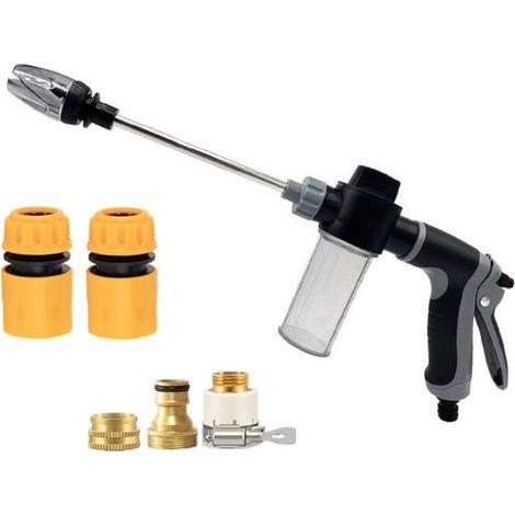 Pulvérisateur d'eau haute pression, jet puissant pour tuyaux d'arrosage, pistolet haute pression avec accessoires et gants pour le lavage de voitures et l'arrosage. (1/5)