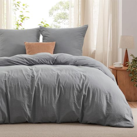 Housse de Couette 240 x 220 cm Gris avec 2 Taies d'oreiller 80 x 80 cm (1/5)
