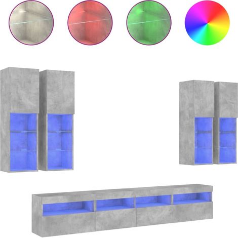 Maison Exclusive - 7-tlg. TV-Wohnwand mit LED-Leuchten Betongrau