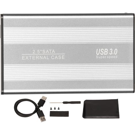 Boîtier disque dur externe USB 3.0 2,5 pouces 5 Gbps, ultra fin et léger, adaptateur pour ordinateur portable, compatible Windows 7 et 10, argenté (1/5)