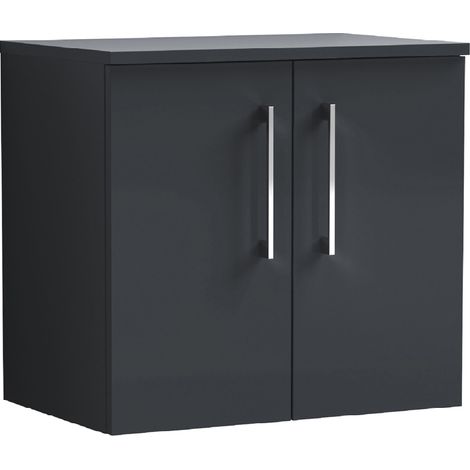 Nuie Arno Wall Hung 2-Door Vanity Unit with Worktop 600mm Wide - Satin Anthracite (1/5)