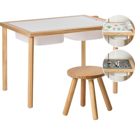 Ensemble Table à Dessin et Tabouret Scandinave en Bois de Pin Meuble Chambre Salle de Jeux Enfant Montessori Marron Clair Kempsey