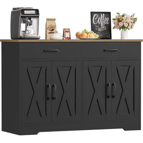 Sideboard 120×81×40 cm Küchenschrank Arbeitsplatte Buffetschrank Küchenbuffet Aufbewahrungsschrank 2 Schubladen 4 Türen Wohnzimmerschrank Schwarz
