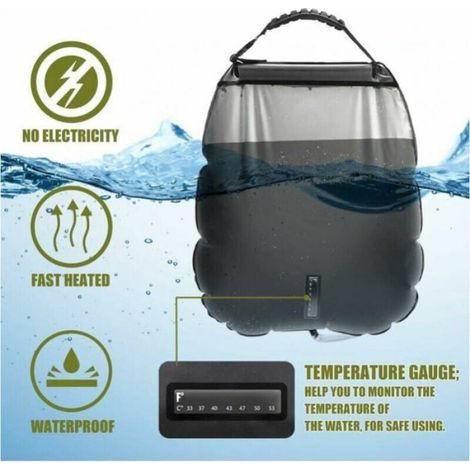 Sac de Douche Solaire Portable - - Noir 20L Tête de Douche Commutable - Pour Camping Randonnée Plage (1/4)