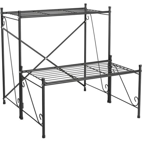 Mensoliera Scaffale 2 ripiani in ferro da giardino, balcone Porta vasi piante e fiori con Mensole L.60 P.49 H.59 cm (1/4)