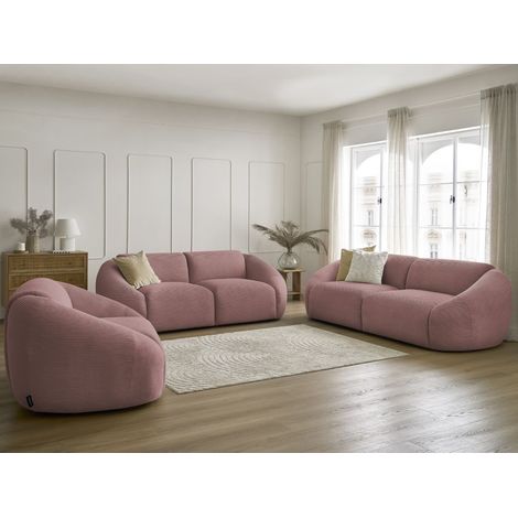 BOBOCHIC - Ensemble canapé droit fixe 3 + 2 places + fauteuil TINA velours côtelé   Rose (1/5)