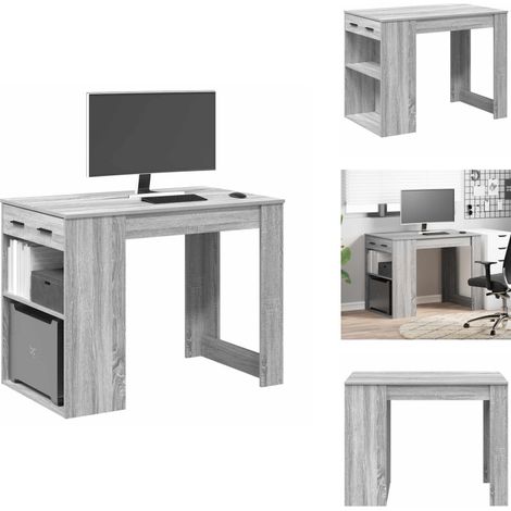 Bureau avec tiroir et étagère sonoma gris bois d'ingénierie - Bureau - Bureaux - Bureau De Travail - Bureau D'écriture (1/5)