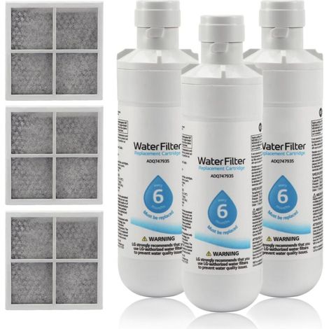Filtre à eau pour réfrigérateur, filtre à eau et filtre à air pour réfrigérateur, filtre à eau anti-odeurs pour réfrigérateur, pièce de rechange pour filet d'air, remplacement pour LG LT1000P(3pcs) (1/5)