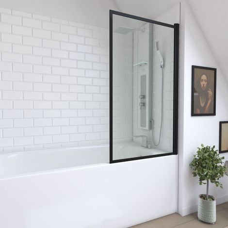 pare baignoire rabattable 75x130cm - finition noir mat - dark contouring screen