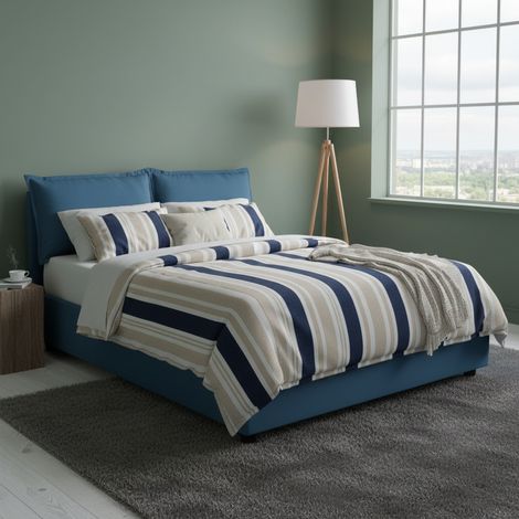 Talamo Italia Lit double Antonia, Lit conteneur avec revêtement en tissu, 100% Made in Italy, Ouverture frontale, convient pour matelas Cm 160x200, Bleu, avec emballage renforcé (1/5)