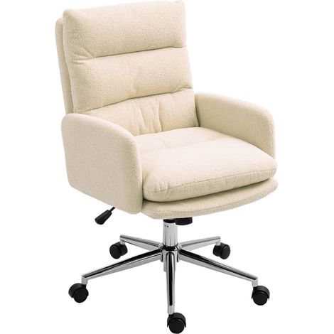 Bürostuhl Ergonomisch, mit Gepolsterten Armlehnen, Höhenverstellbar und Wippfunktion, Polyester, Cremeweiß (1/5)