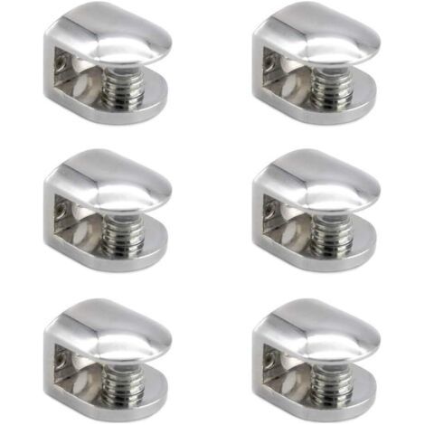6 Pcs Pince à Verre Pince Support en Alliage de Zinc Fixations Réglable Support pour Tablettes en Verre de 6-10 mm d'épaisseur