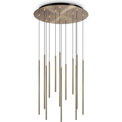 Sospensione Moderna Filo Metallo Ottone 12 Luci Led 25W 3000K Luce Calda