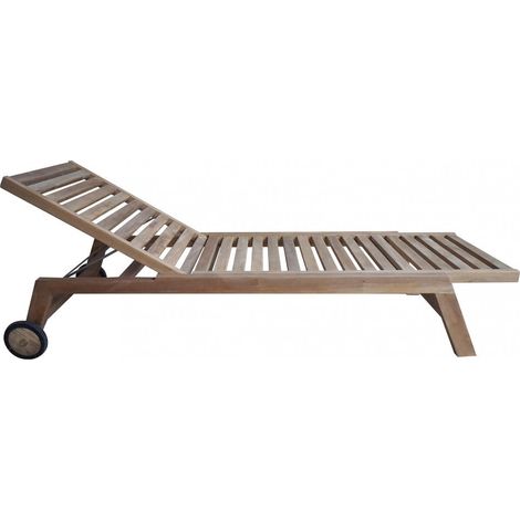 Lettino pieghevole marrone con ruote reclinabile struttura in legno teak 200x76x35 cm Madris