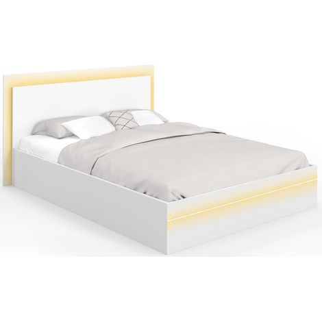 Doppelbett CHARLIE 140 x 190 cm mit Bettkasten und integrierten LEDs weiß