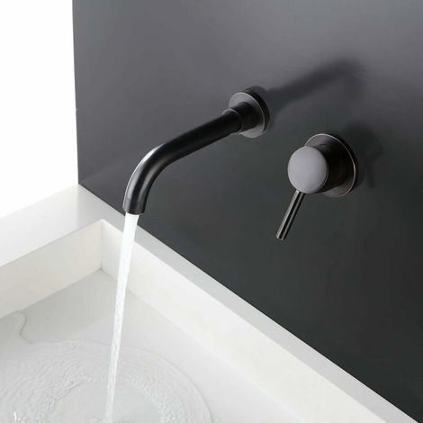 Wandmontierter Waschbecken-Wasserhahn, Bad-Wasserhahn-Mischbatterie aus Messing, mattschwarz