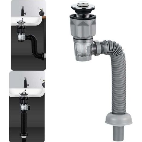 Ablaufgarnitur für Spülbecken mit ausziehbarem und flexiblem Ablauf, geruchsdicht, für 1-1/4", 1-1/2" und 2" Löcher (Bounce-Stil) (1/2)