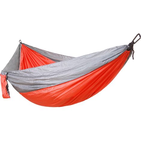 Hamac double portable de camping et de voyage avec sangle pour arbre (gris + orange) (1/5)
