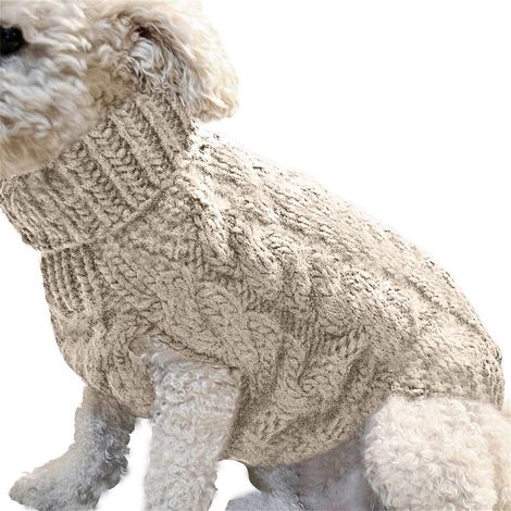 Pull Chien - Pull Tricoté Sans Manches Col Roulé - Pour Chiens Tailles S à XL - Hiver Automne - Couleur Brun Clair - 1 Pièce (1/5)