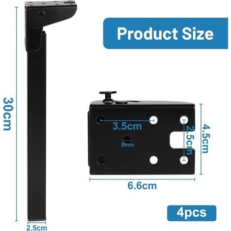 Lot de 4 Pieds de Table pliants Pratiques Pied de Table Rabattable Pieds de Support pliants Pieds de Rechange Pieds de canapé Pliables pour lit Armoire Ordinateur Portable Meubles DIY, 30cm (1/4)