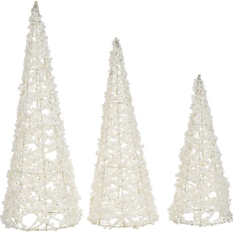 Set of 3 Decorative Christmas Trees White Metal Wire Figurines Holiday Season Festive Decoration ROSAN (1/5)