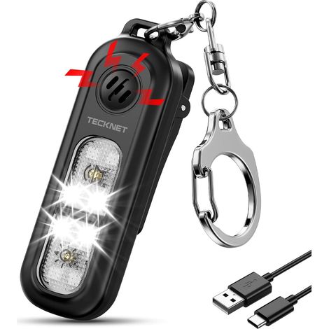 Alarme Personnelle Anti Agression 130 DB avec lumière stroboscopique SOS Rechargeable Noir (1/5)