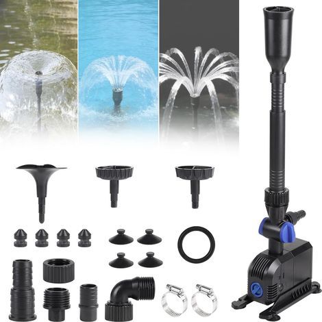 Pompe de Bassin 900 L/H 20W. Pompe pour Fontaine Exterieur avec 3 Buses 5m Câble. 1.5m Hauteur Manométrique. Paysage Aquatique Parfait pour Bain d'oiseaux Aquarium Etang Jardin (1/5)