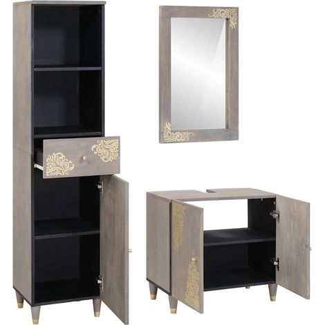 Maison Exclusive - Set di Armadi da Bagno 3 pcs Grigio Legno di mango massello