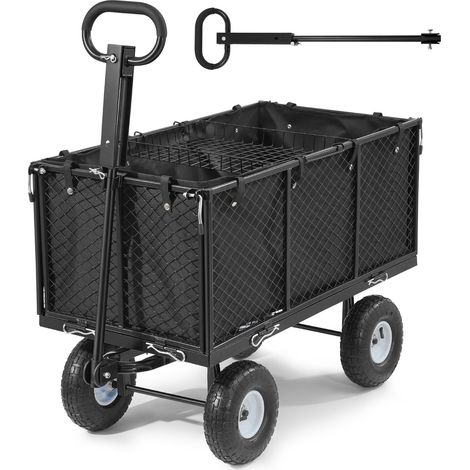 VEVOR Carrello Portaoggetti da Giardino Carretto da Giardinaggio in Acciaio Carico max da 544,3 kg Carrello per Trasporto Legna Terra Detriti con Lati Rimovibili, Compatibile per Trattorino, Nero