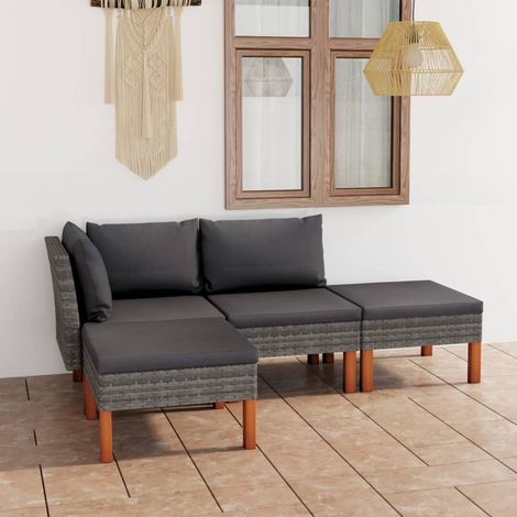 vidaXL 4-tlg. Garten-Lounge-Set mit Kissen Poly Rattan Grau (1/5)