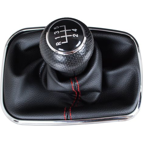 Pomo de cambio de marchas VW Golf IV 97-03 + funda con rosca ROJA y marco CROMADO 5 VELOCIDADES AGUJERO DE 23MM (1/5)