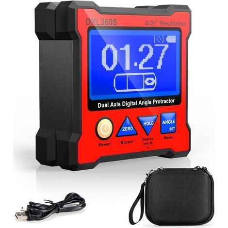 DXL360S Magnetic Digital Inclinometer Protractor with LCD, Dual-Axis Digital Inclinometer, High Accuracy ±0.05°, for Woodworking, Construction, Automotive