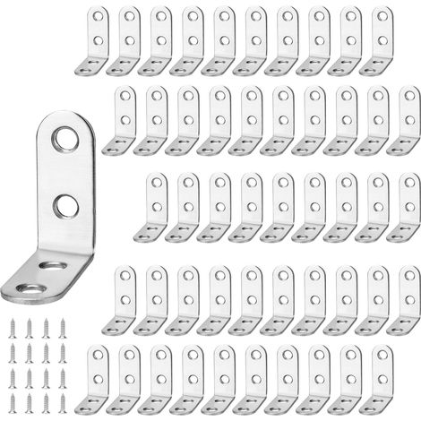 Lot de 50 supports d'angle 40 x 40 x 16 mm, support d'angle droit avec 200 vis, supports de fixation en métal en forme de L pour chaise en bois, fenêtre de table (1/5)