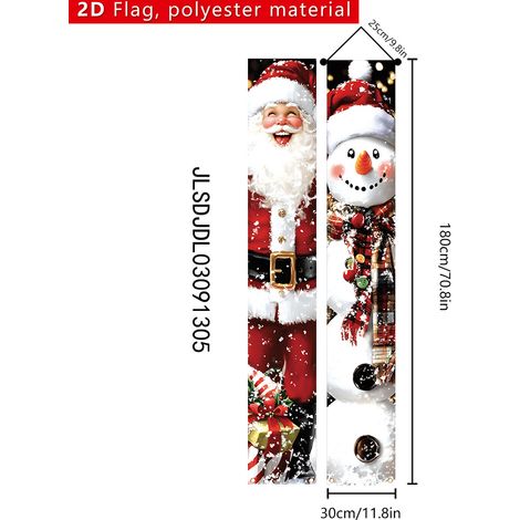 Bannière décorative à carreaux avec le Père Noël et un nouveau couplet de Noël 2026 - 180 x 30 cm - SDJDL-32