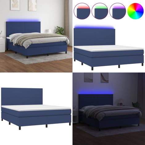 Boxspringbett mit Matratze & LED Blau 180x200 cm Stoff - Boxspringbett - Doppelbett - Schlafsystem - Bettenrahmen - Lattenrost - Home & Living