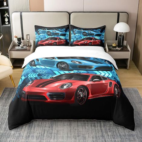 Voiture Parure de lit 100% Enfants Coton Arrow Garçon Fille Teen Roadster Coton Housse de Couette 200x200cm Racing Rouge Bleu Noir Brillant Respirant Literie (1/5)