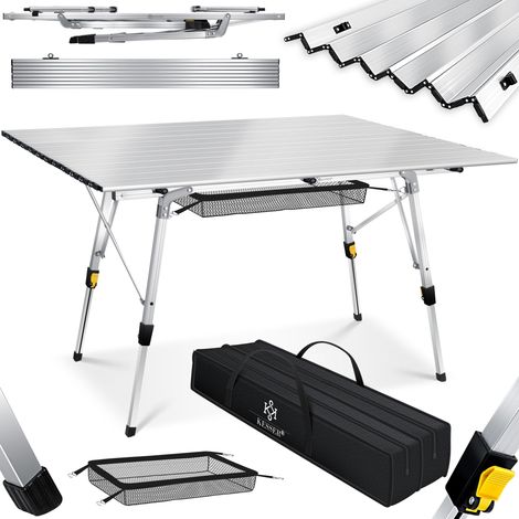 KESSER® Tavolo da campeggio pieghevole Tavolo da campeggio con struttura in alluminio Piano del tavolo pieghevole Roll-up Tavolo pieghevole con regolazione in altezza incl. borsa per il trasporto Arg