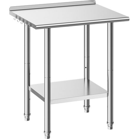 Table de travail en acier inoxydable, 61x76 cm, avec dosseret, étagère inférieure réglable, robuste, pour cuisine professionnelle et extérieur. (1/5)